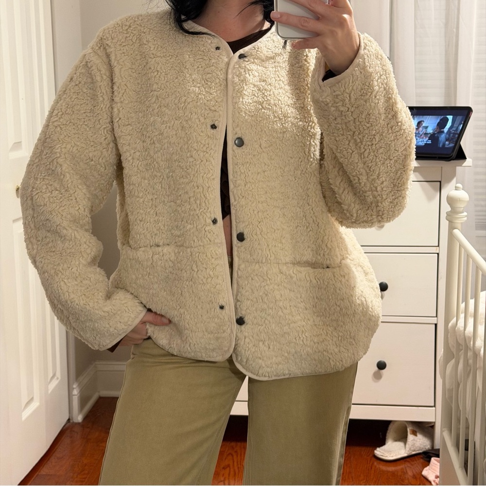 H&M TEDDY FLEECE JACKET Light Beige
